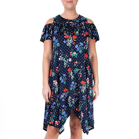 Женские платья Nina Leonard Women's Nina Leonard Print Cold-Shoulder Ruffle Dress