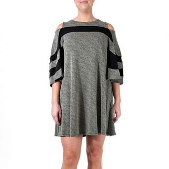 Women's Nina Leonard Colorblock Cold-Shoulder Swing Dress