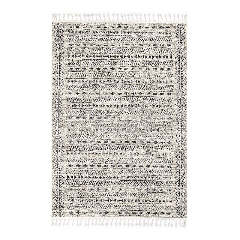 nuLOOM Wilmarie Striped Ethnic Tassel Area Rug, Beig/Green, 4X6 Ft