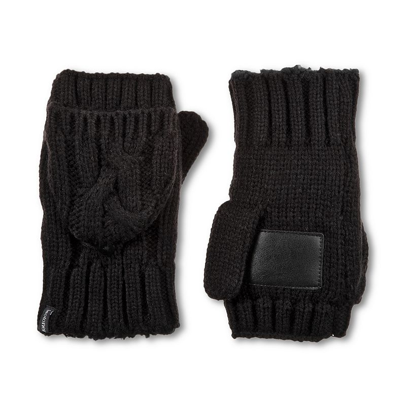 Womens isotoner Lined Chunky Cable Knit Flip Mittens, Black