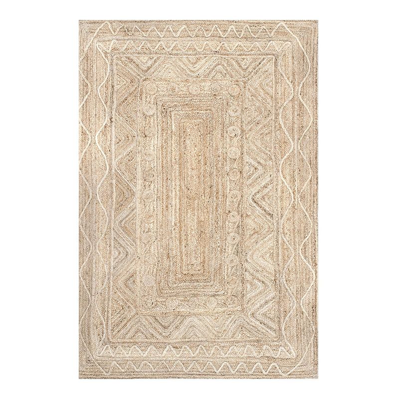 nuLOOM Amora Textured Jute Area Rug, Beig/Green, 7.5X9.5 Ft