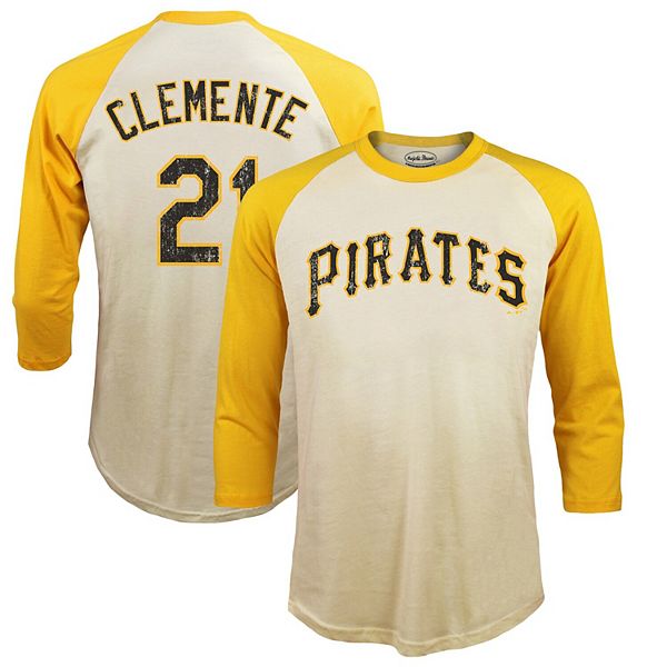 Men's Majestic Threads Roberto Clemente Cream Pittsburgh Pirates Softhand  Cotton Cooperstown 3/4-Sleeve Raglan T-Shirt