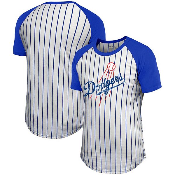 Men's Majestic Threads White/Royal Los Angeles Dodgers Pinstripe Raglan T- Shirt