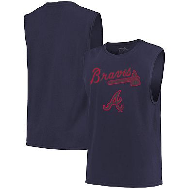 Men's Majestic Threads Navy Atlanta Braves Softhand Muscle Tank Top