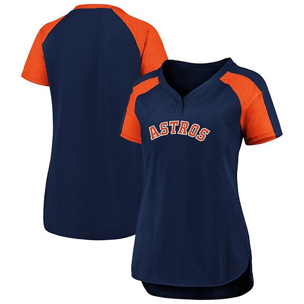 Women's Fanatics Branded Navy/Orange Houston Astros Plus Size Iconic League  Diva Raglan V-Neck T-Shirt