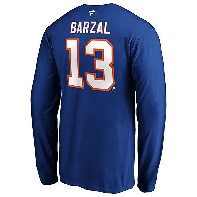 Men's Fanatics Branded Mathew Barzal Royal New York Islanders Authentic Stack Name & Number Long Sleeve T-Shirt
