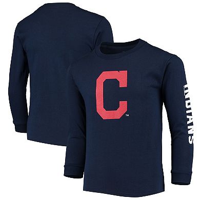 Youth Soft as a Grape Navy Cleveland Indians Sleeve Hit Logo Long Sleeve T-Shirt