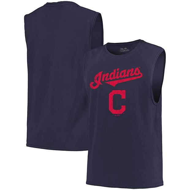 Men's Majestic Threads Navy Cleveland Indians Softhand Muscle Tank Top