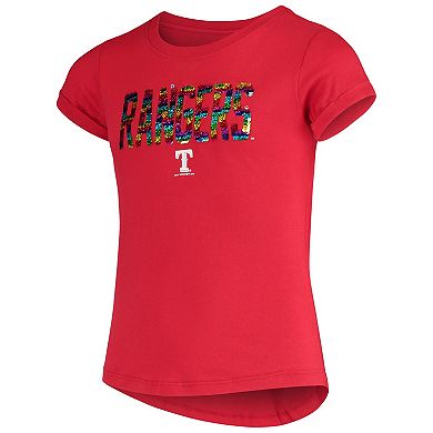 Girls Youth New Era Red Texas Rangers Flip Sequin T-Shirt