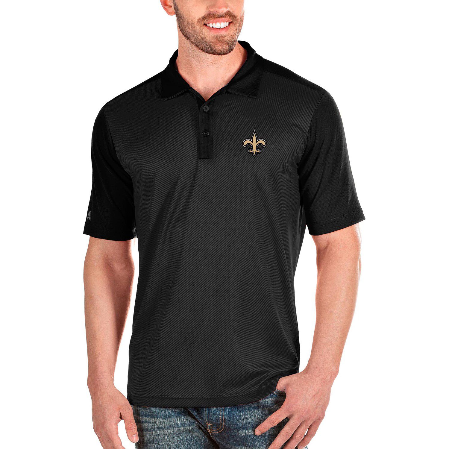 Antigua Black New Orleans Saints Flash Polo