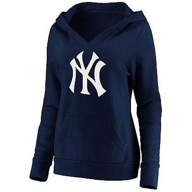Women's Fanatics Branded Navy New York Yankees Official Logo Crossover V-Neck Pullover Hoodie