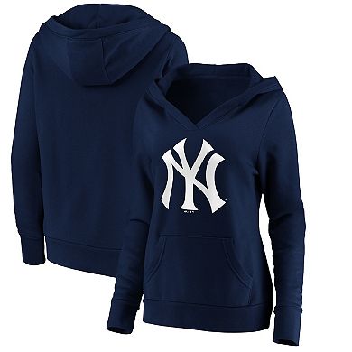 Women's Fanatics Branded Navy New York Yankees Official Logo Crossover V-Neck Pullover Hoodie