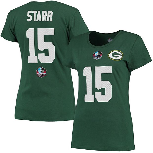 Women's Majestic Bart Starr Green Green Bay Packers Hall of Fame Fair Catch  V T-Shirt