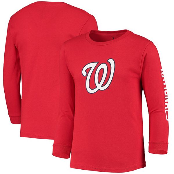 Youth Soft as a Grape Red Washington Nationals Logo Sleeve Hit Long Sleeve  T-Shirt