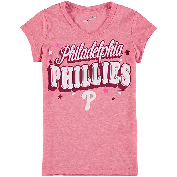 Girls Youth 5th & Ocean by New Era Pink Philadelphia Phillies Stars  Tri-Blend V-Neck T-Shirt