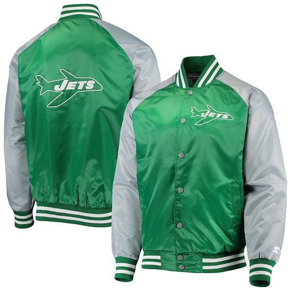Men's Starter Green/Gray New York Jets Lead Off Satin Varsity Jacket