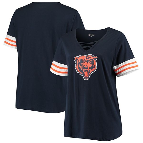 Women's New Era Navy Chicago Bears Plus Size Contrast Stripe V-Neck T-Shirt