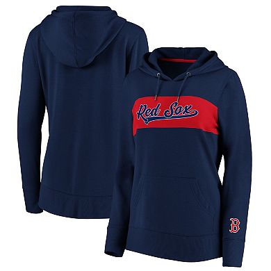Women's Fanatics Branded Navy Boston Red Sox Tri-Blend Colorblock Pullover Hoodie