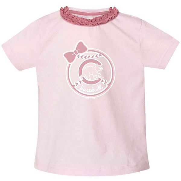 Girls Toddler Soft as a Grape Pink Chicago Cubs Ruffle Collar T-Shirt