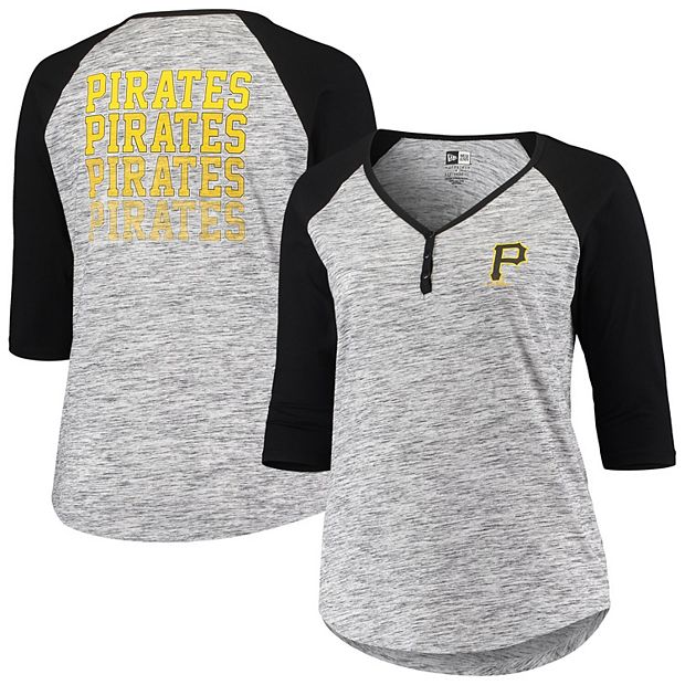 Women's New Era Black Pittsburgh Pirates Plus Size Space Dye Jersey 3/4  Length Raglan Sleeve