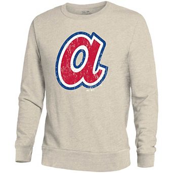 Men's Majestic Threads Oatmeal Atlanta Braves Fleece Pullover Sweatshirt