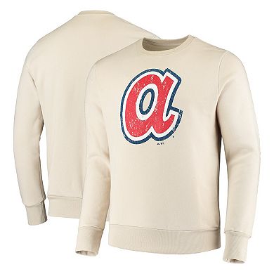 Men's Majestic Threads Oatmeal Atlanta Braves Fleece Pullover Sweatshirt