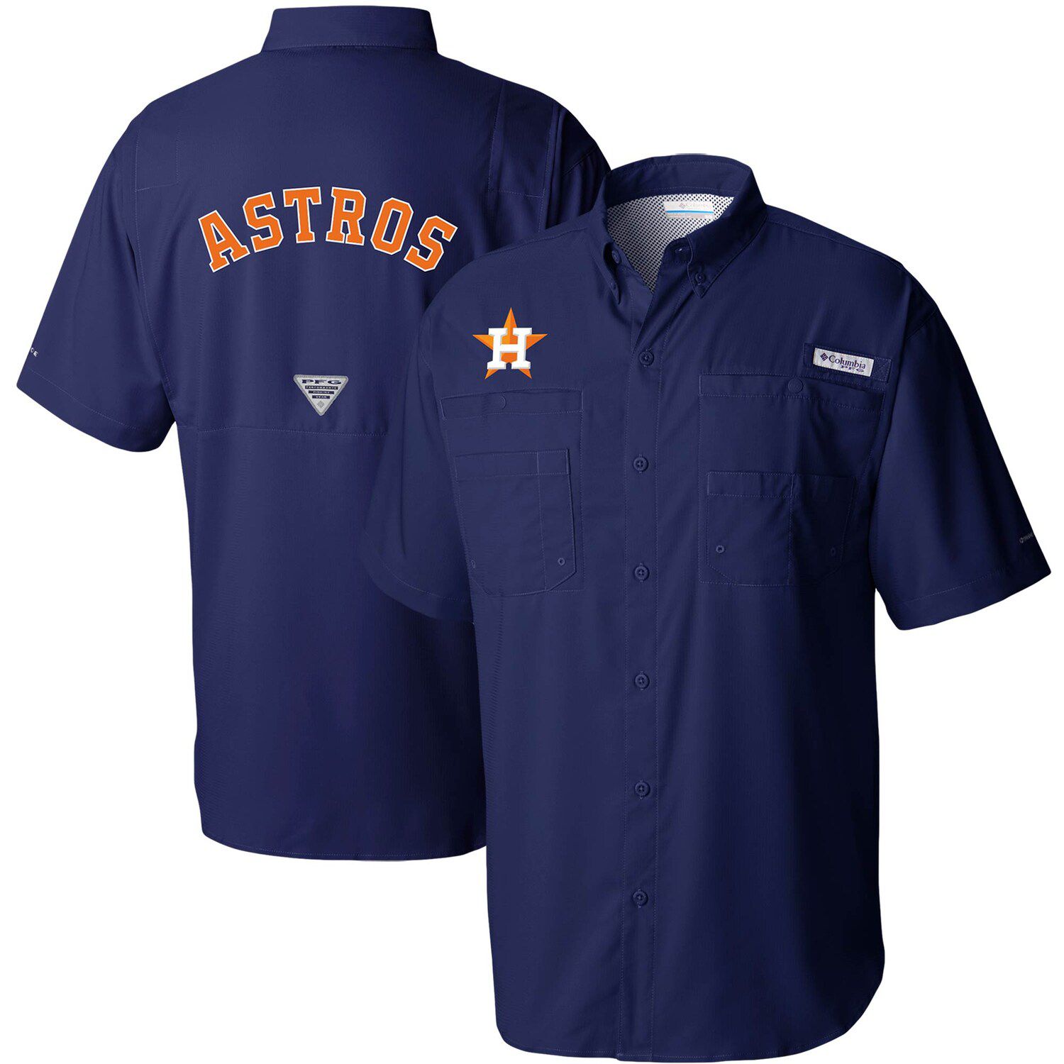 columbia men's houston astros navy tamiami performance short sleeve shirt