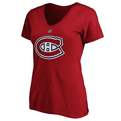 Women's Fanatics Branded Carey Price Red Montreal Canadiens Authentic Stack Name & Number V-Neck T-Shirt