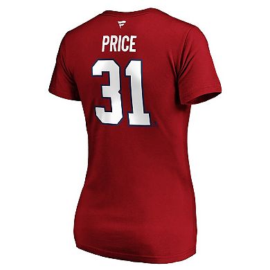 Women's Fanatics Branded Carey Price Red Montreal Canadiens Authentic Stack Name & Number V-Neck T-Shirt