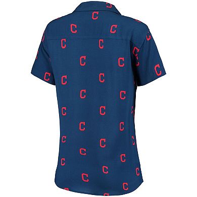Women's Navy Cleveland Indians All Over Logos Button-Up Shirt