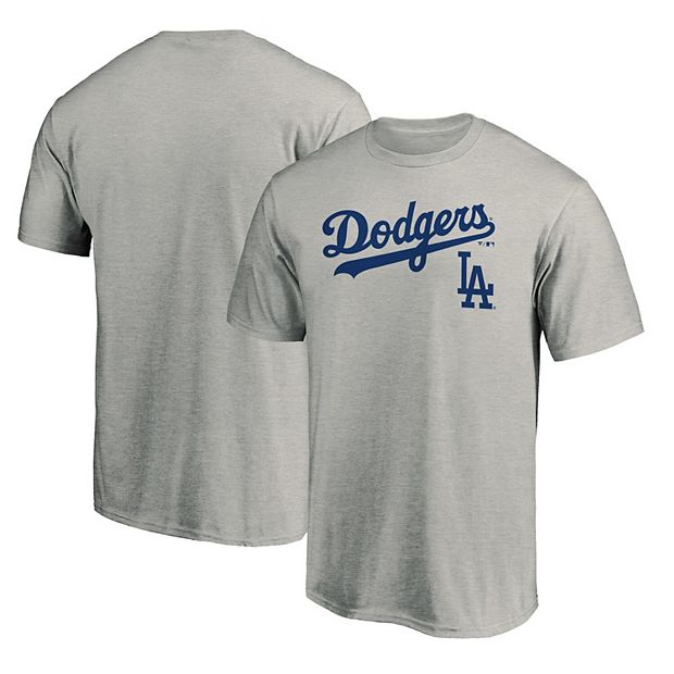 Men's Fanatics Branded Heathered Gray Los Angeles Dodgers Team Logo Lockup  T-Shirt