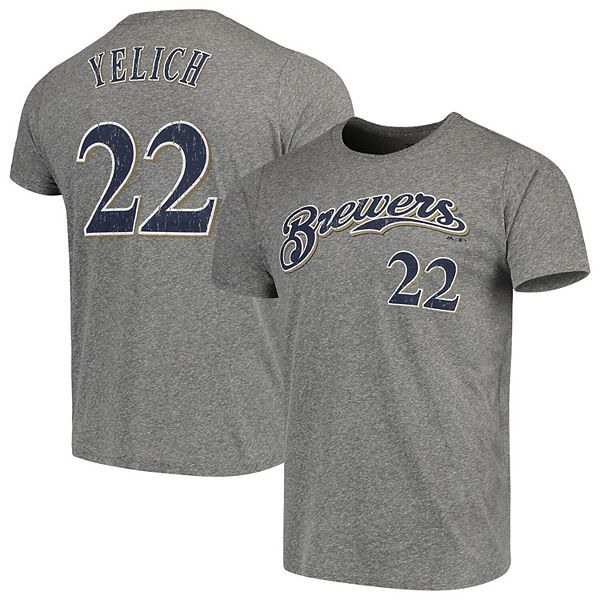 Men's Majestic Threads Christian Yelich Heathered Gray Milwaukee Brewers  Alternate Name & Number Tri-Blend T-Shirt