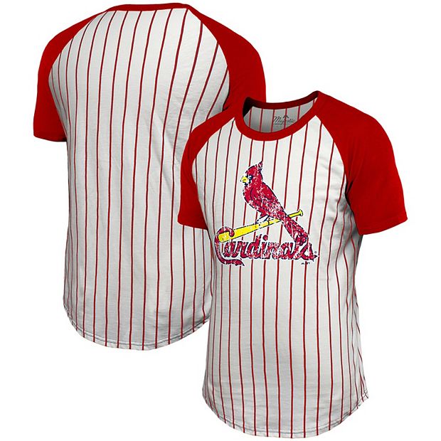 Men's Majestic Threads White/Red St. Louis Cardinals Pinstripe Raglan T- Shirt