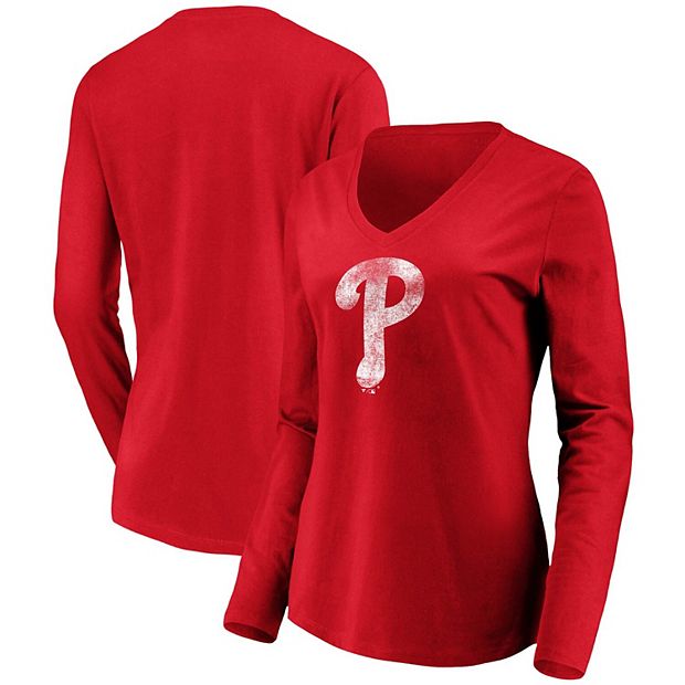 Philadelphia Phillies Fanatics Branded Women's Core Official Logo V-Neck T- Shirt - Red