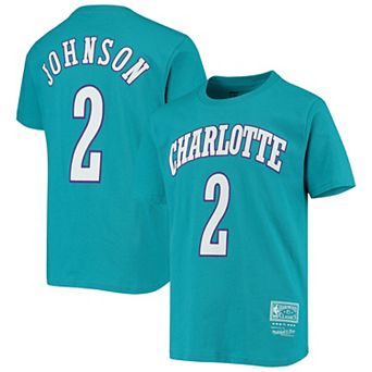 Youth Larry Johnson Teal Charlotte Hornets Hardwood Classics Name & Number T-Shirt