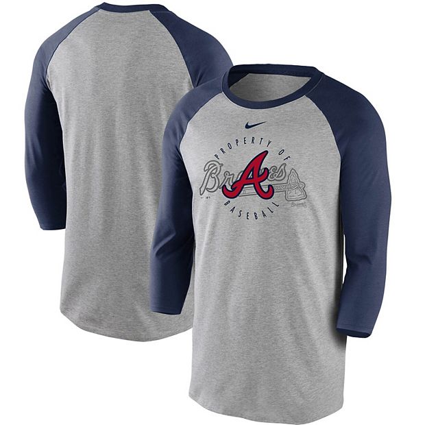 Men's Nike Gray/Navy Atlanta Braves Property Of Tri-Blend Raglan 3/4 Sleeve  T-Shirt