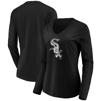 Women's Fanatics Branded Black Chicago White Sox Core Team Long Sleeve V-Neck T-Shirt