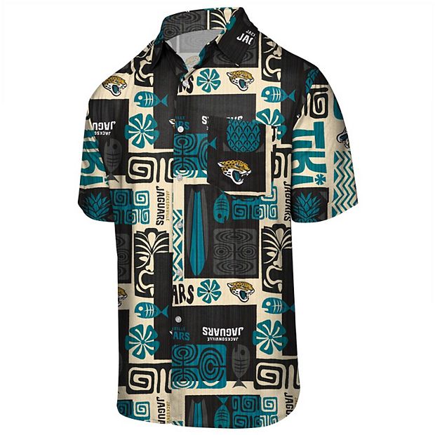 Men's Black Jacksonville Jaguars Tiki Floral Button-Down Woven T-Shirt