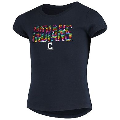 Girls Youth New Era Navy Cleveland Indians Flip Sequin T-Shirt