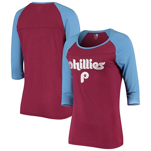 Philadelphia Phillies Girls Pinstripe Raglan Short Sleeve Fashion T-Shirt -  Maroon
