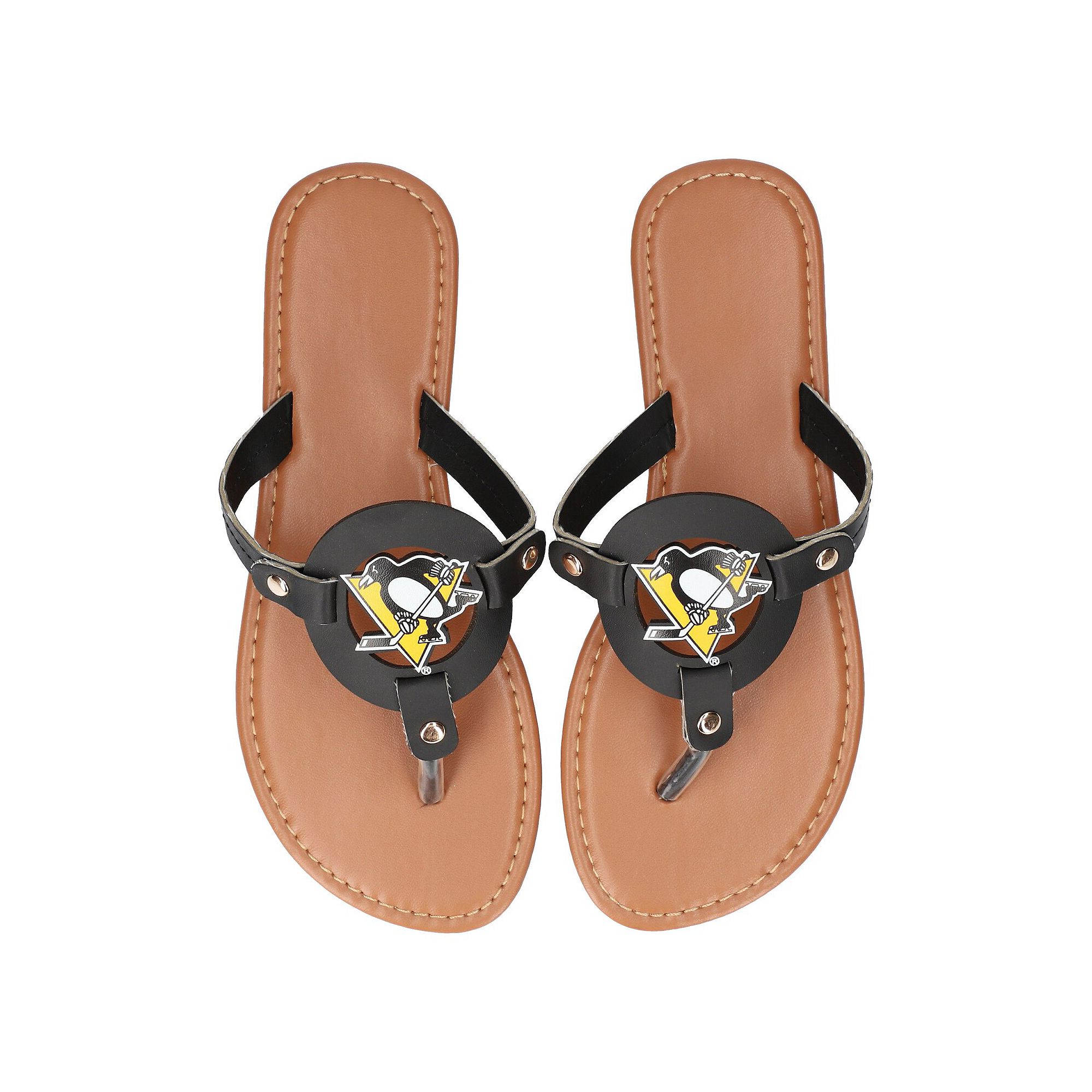 Womens Pittsburgh Penguins Die-Cut Logo Flip Flops, Size: XL, Black