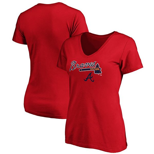 Women's Fanatics Branded Red Atlanta Braves Team Lockup V-Neck T-Shirt