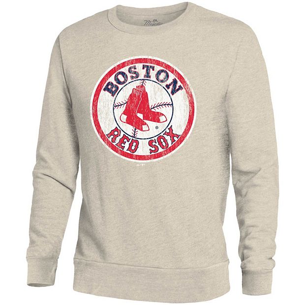 Men's Majestic Threads Oatmeal Boston Red Sox Fleece Pullover Sweatshirt