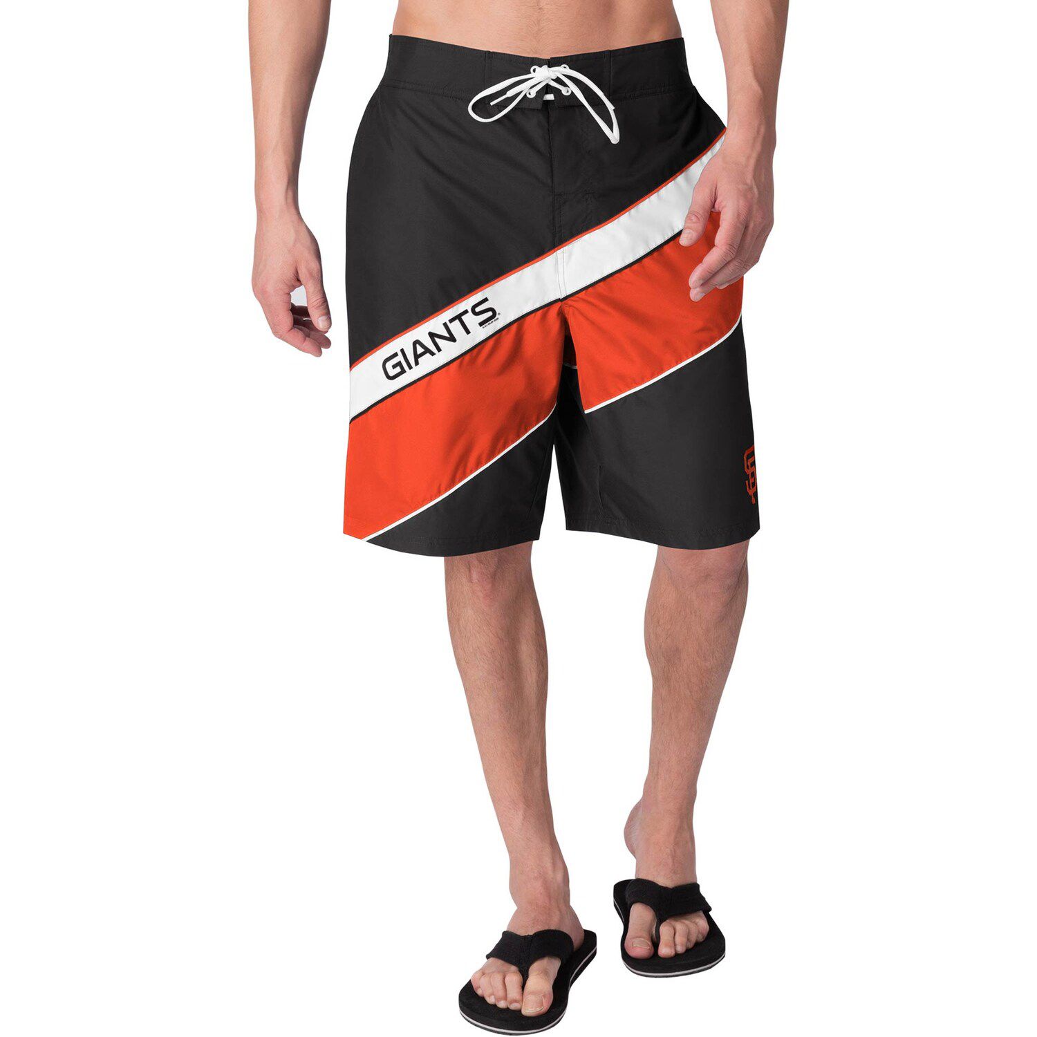 black and orange swim trunks