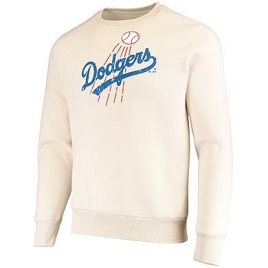 Men's Majestic Threads Oatmeal Los Angeles Dodgers Fleece Pullover Sweatshirt