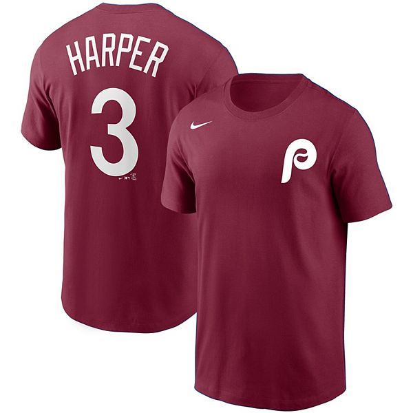 Men's Nike Bryce Harper Burgundy Philadelphia Phillies Name & Number T-Shirt