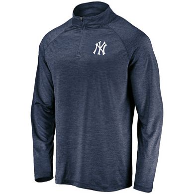 Men's Fanatics Branded Navy New York Yankees Iconic Striated Primary Logo Raglan Quarter-Zip Pullover Jacket