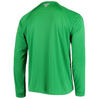 Men's Columbia Green Oregon Ducks Terminal Tackle Omni-Shade Raglan Long Sleeve T-Shirt