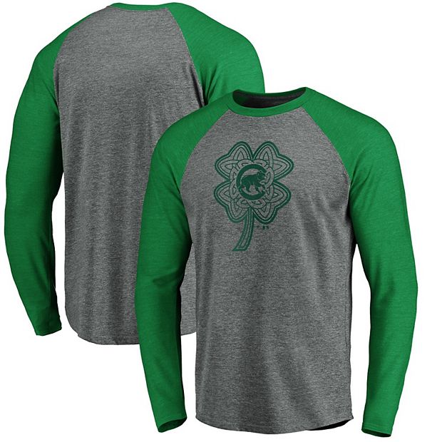 Men's Fanatics Branded Gray/Kelly Green Chicago Cubs St. Patrick's Day  Paddy's Pride Raglan Long Sleeve