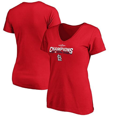 Women&#39;s Majestic Red St. Louis Cardinals 2019 NL Central Division Champions Base Coach V-Neck T ...